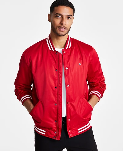 Champion Men's Classic Logo Striped-Trim Varsity Jacket