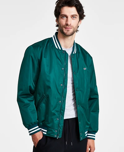 Champion Men's Classic Logo Striped-Trim Varsity Jacket