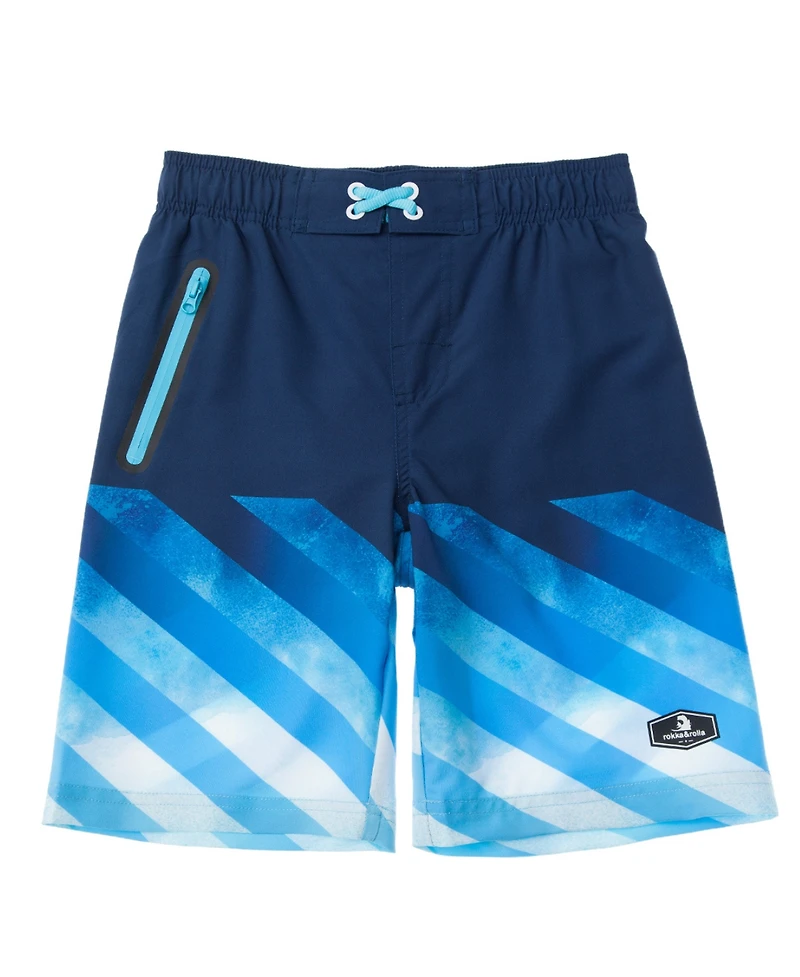 Rokka&Rolla Boys 4-Way Stretch Quick Dry Board Shorts Swim Trunks with Mesh Lining UPF50