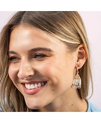 Leta Mini Gold Hoop Solid With Multi-Stripe Bottom Beaded Fringe Earrings St. Tropez