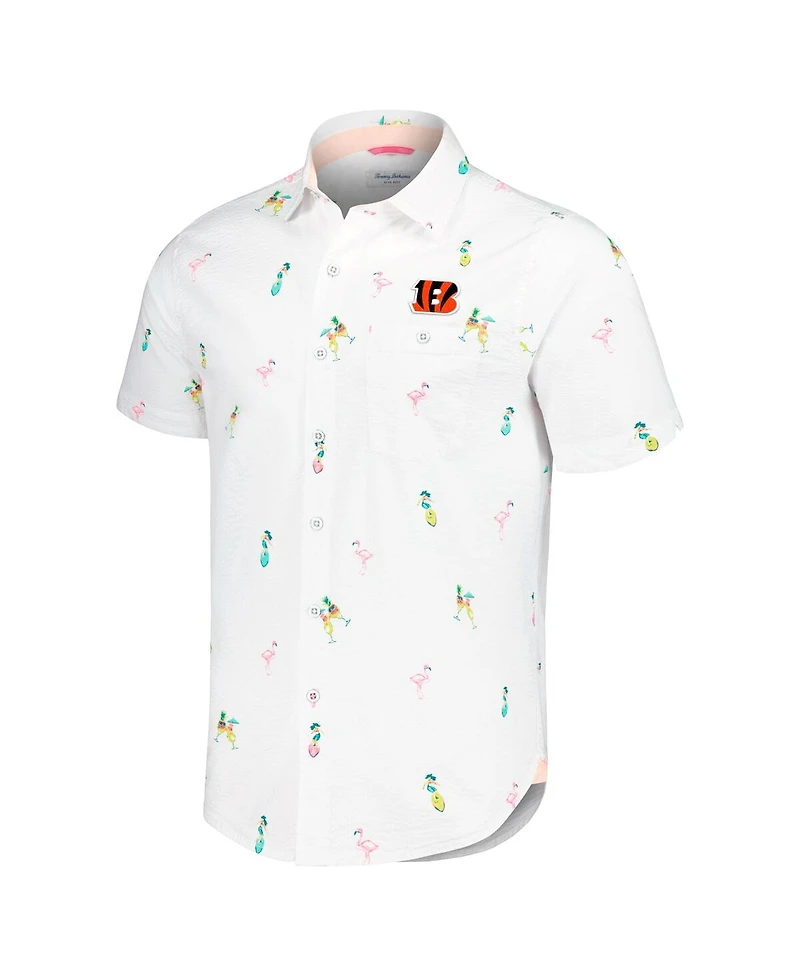 Tommy Bahama Men's White Cincinnati Bengals Nova Wave Flocktail Button-Up Shirt