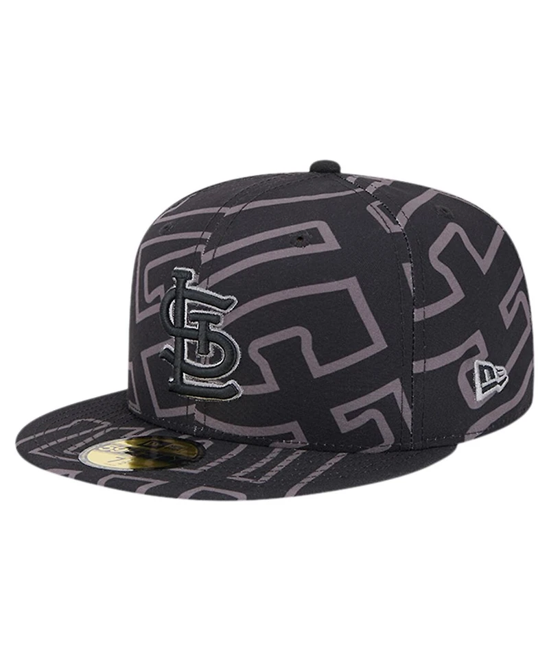 New Era Men's Black St. Louis Cardinals Logo Fracture 59FIFTY Fitted Hat