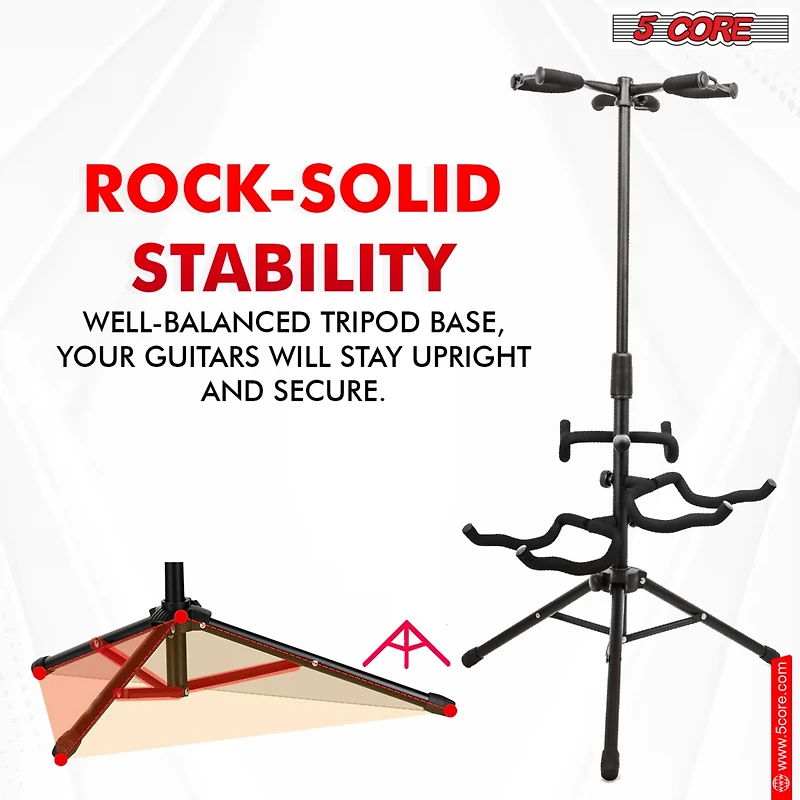 5 Core Triple Guitar Stand Floor Adjustable 30- 38.5 Inch Tripod Multi Guitars Holder Universal Folding Support for Acoustic Electric Bass Banjo Stand