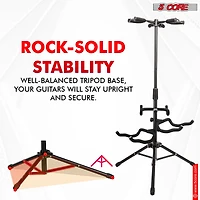 5 Core Triple Guitar Stand Floor Adjustable 30- 38.5 Inch Tripod Multi Guitars Holder Universal Folding Support for Acoustic Electric Bass Banjo Stand