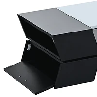 Simplie Fun 6mm Glass-Top Coffee Table With Open Shelves And Cabinets, Geometric Style Cocktail Table