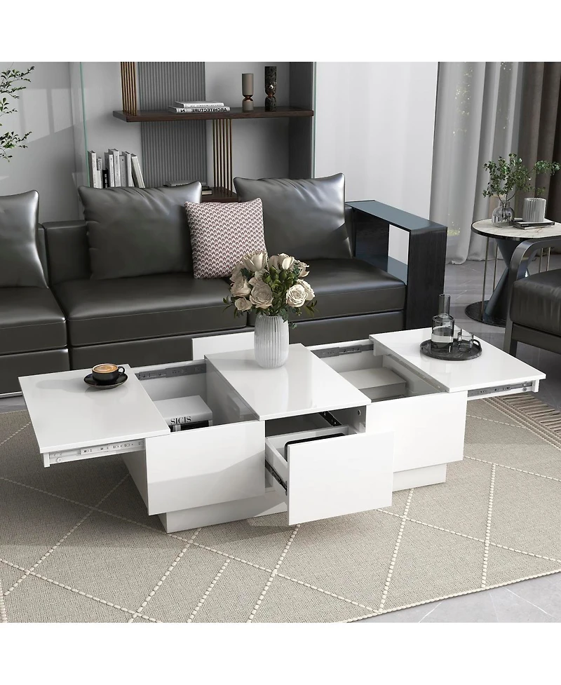 Streamdale White Multi-Storage Coffee Table, 39.3"x21.6"