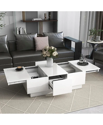 Streamdale White Multi-Storage Coffee Table, 39.3"x21.6"