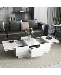 Streamdale White Multi-Storage Coffee Table, 39.3"x21.6"