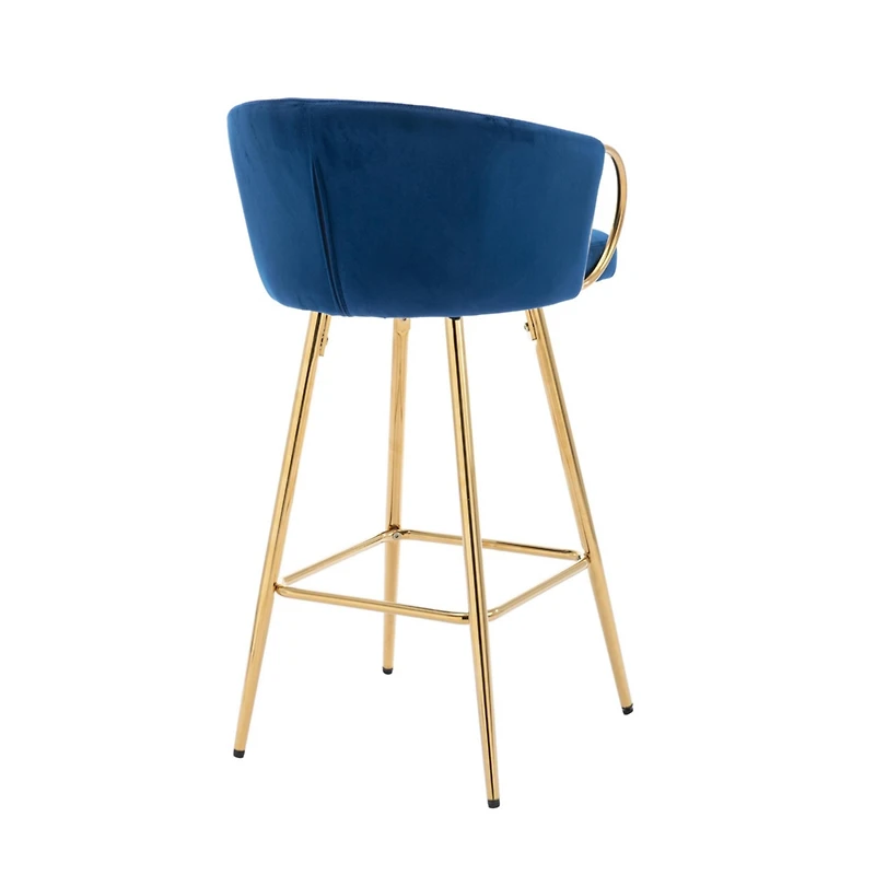 Streamdale Furniture 30 Inch Set Of 2 Bar Stools, With Chrome Footrest And Base Velvet + Golden Leg Simple Barstool, Blue