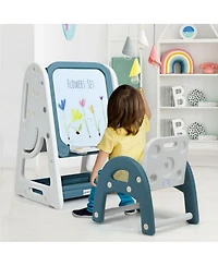 Sugift 2-in-1 Kids Easel Desk Chair Set Book Rack Adjustable Art Painting Board