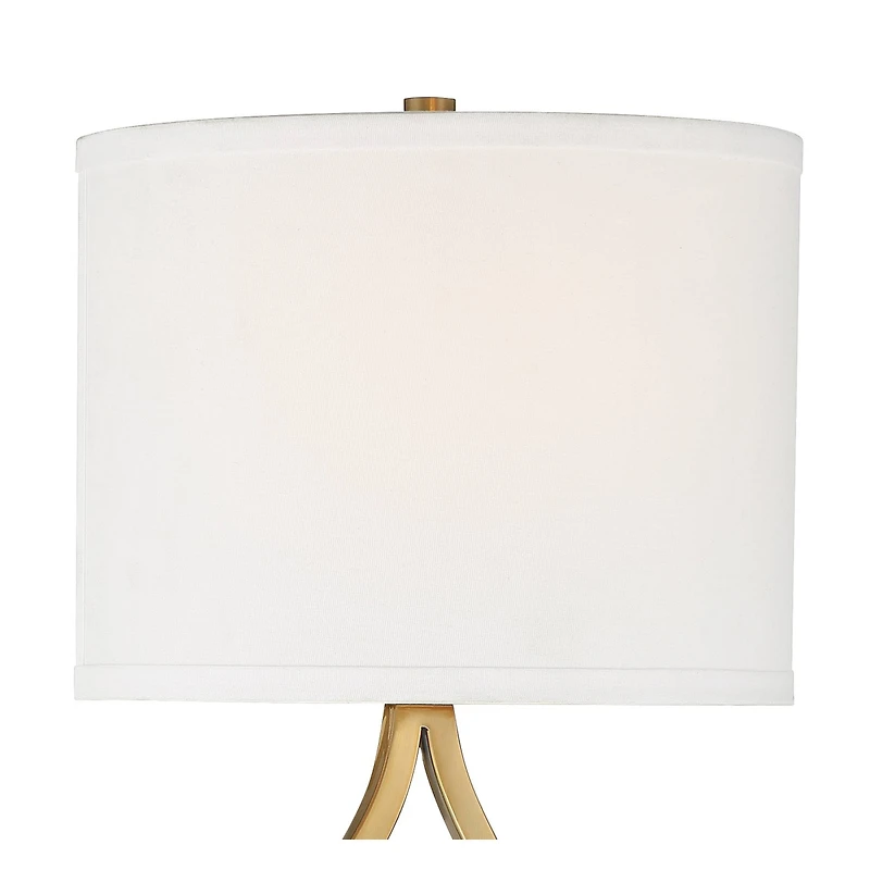 Possini Euro Design Modern Wall Light Sconce Warm Brass Hardwired 19 1/2" High Fixture Half Moon Linen Shade for Bedroom Living Room