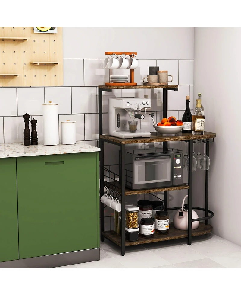 4-Tier Kitchen Bakers Rack with 6 S-Hooks and Stemware Racks