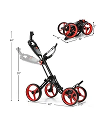 4 Wheel Golf Push Cart with Brake Scoreboard Adjustable Handle