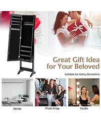 Sugift Mirrored Standing Jewelry Cabinet Storage Box
