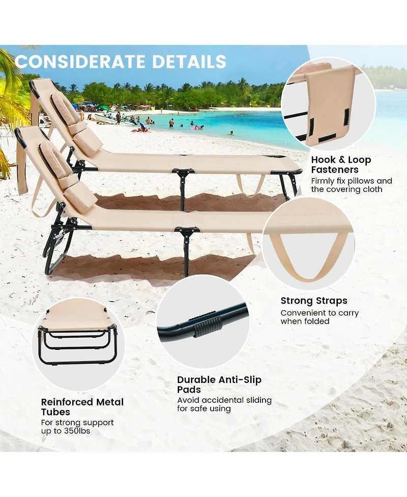 Inolait Beach Chaise Lounge Chair with Face Hole and Removable Pillow