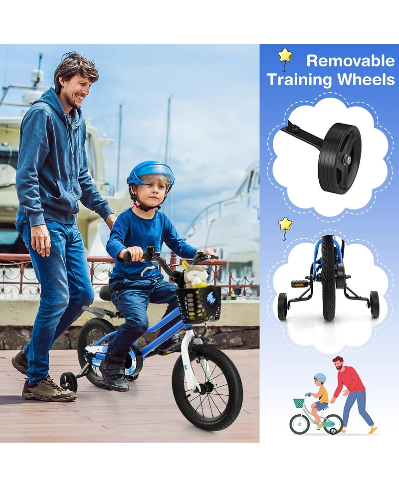 14'' Kid's Bike with Removable Training Wheels & Basket for 3-5 Years Old