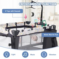 Costway Kids Portable Playard Nursery Center Crib with Hanging Toys & Music Box Unisex 0-3 Years