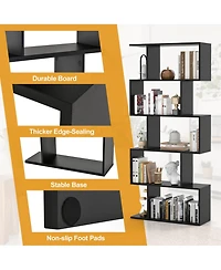 1 Pc 5-Tier Bookshelf Geometric S-Shaped Bookcase Room Divider Storage Display Shelf