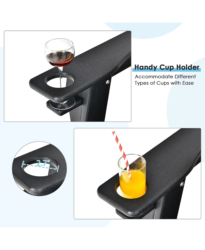 Patio Adirondack Chair Weather Resistant Garden Deck W/Cup Holder