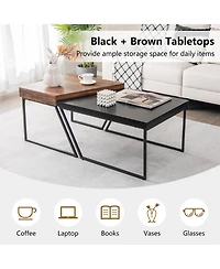 Costway Nesting Table Modern Coffee Table Set of 2 Stacking Side Table
