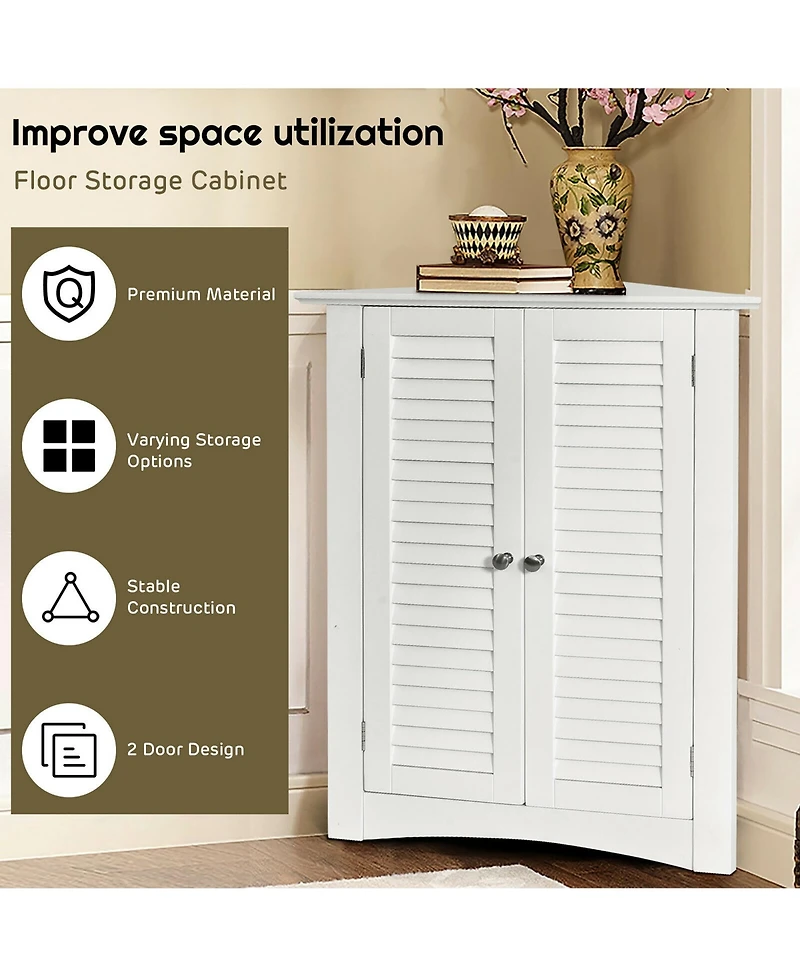 Corner Storage Cabinet Freestanding Floor Cabinet Bathroom w/ Shutter Door
