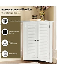 Corner Storage Cabinet Freestanding Floor Cabinet Bathroom w/ Shutter Door