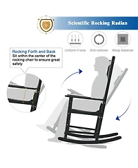 Gymax 2PCS Wood Rocking Chair Porch Rocker High Back Garden Seat Indoor Outdoor Black