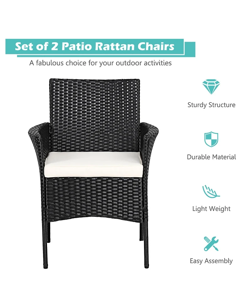 Costway 2PCS Chairs Outdoor Patio Rattan Wicker Dining Arm Seat With Cushions