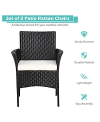 Costway 2PCS Chairs Outdoor Patio Rattan Wicker Dining Arm Seat With Cushions
