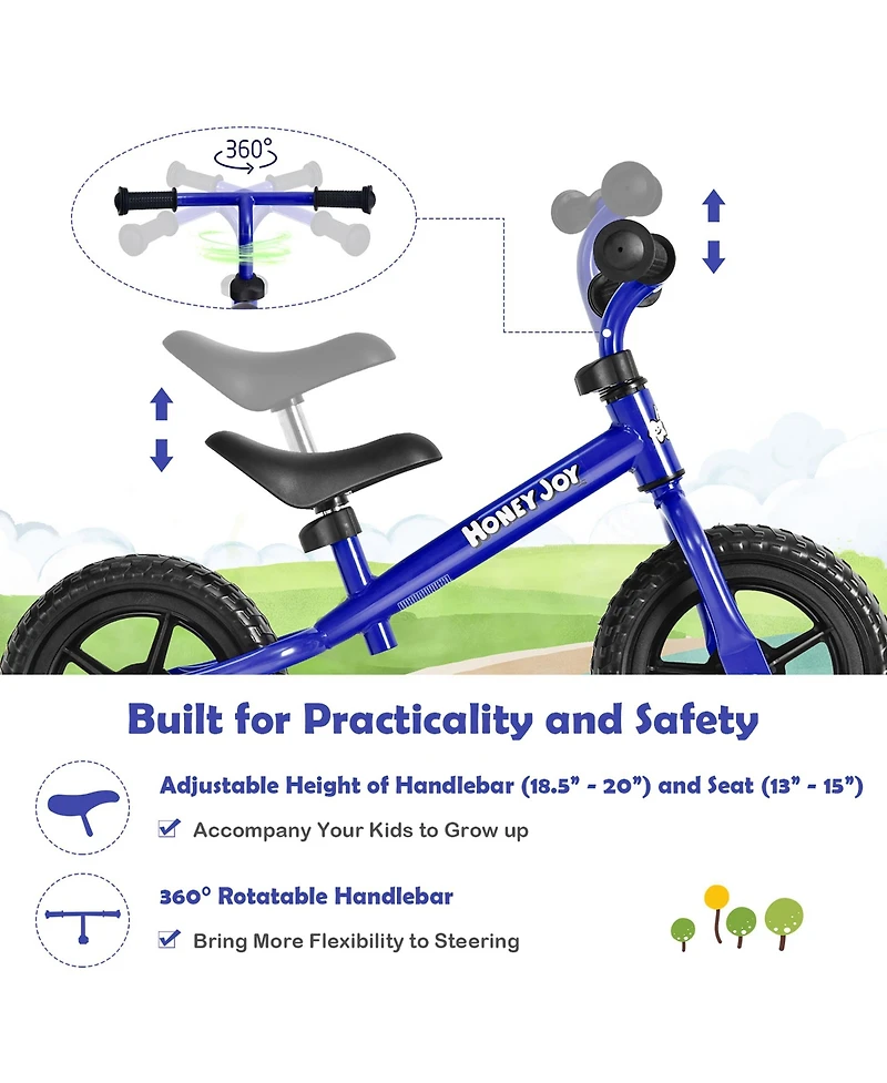Kids Balance Bike No Pedal Training Bicycle w/ Adjustable Handlebar & Seat