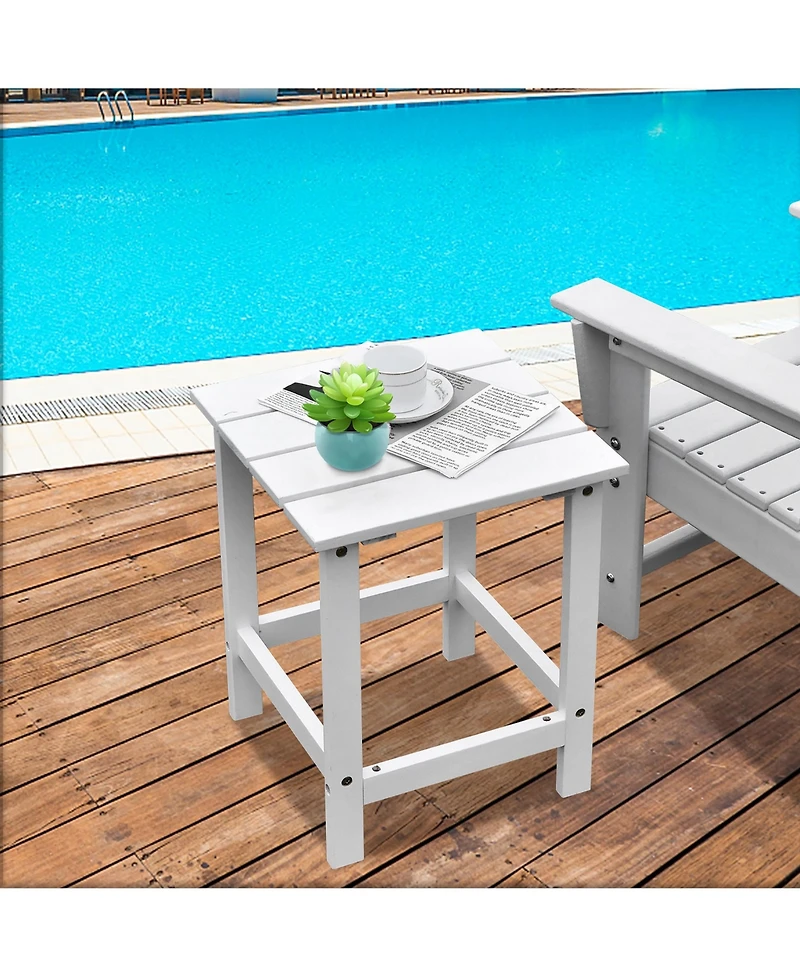 Patio 15" End Side Coffee Table Square Wooden Slat Garden