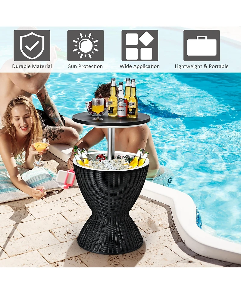 8 Gallon 3 1 Patio Rattan Cooler Bar Table Adjust Ice Bucket