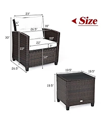 3PCS Patio Rattan Furniture Set Cushioned Sofa Coffee Table Garden