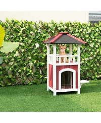 Outdoor Cat House 2-Story Wooden Cat Shelter with Asphalt Roof Removable Floor
