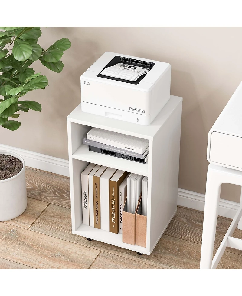 Mobile File Cabinet Wooden Printer Stand Vertical Storage Organizer Home Office