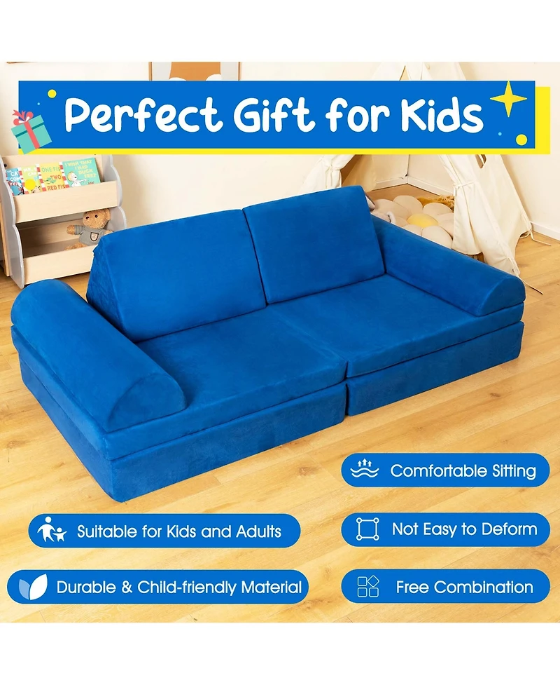 Costway 6 Pcs Kids Play Sofa Set Modular Convertible Foam Folding Couch Toddler Playset