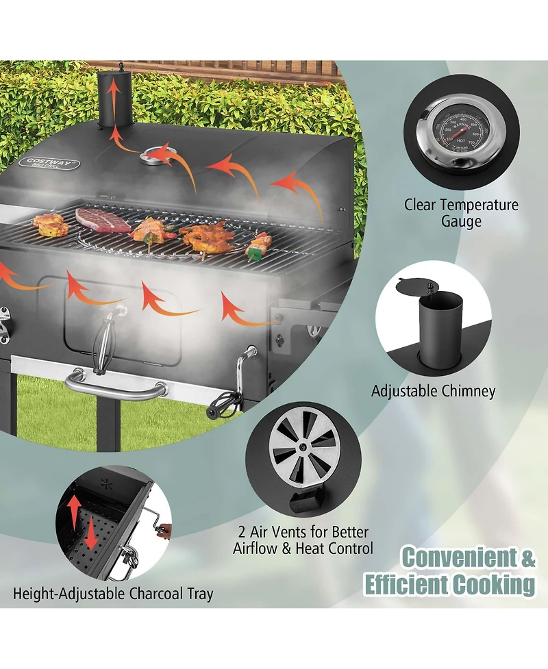 Outdoor Charcoal Grill 391 sq.in. Cooking Area 2 Foldable Side Table Bbq Camping