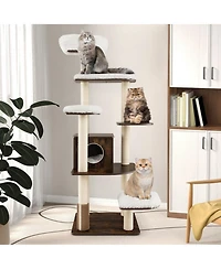 Wooden Cat Tree 71'' 7-Layer Cat Tower with Sisal Scratching Posts Perch & Cushions