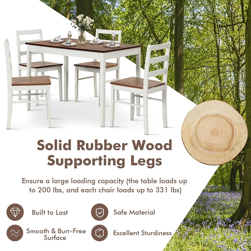 5-Piece Dining Set Solid Wood Kitchen Furniture with Rectangular Table & 4 Chairs