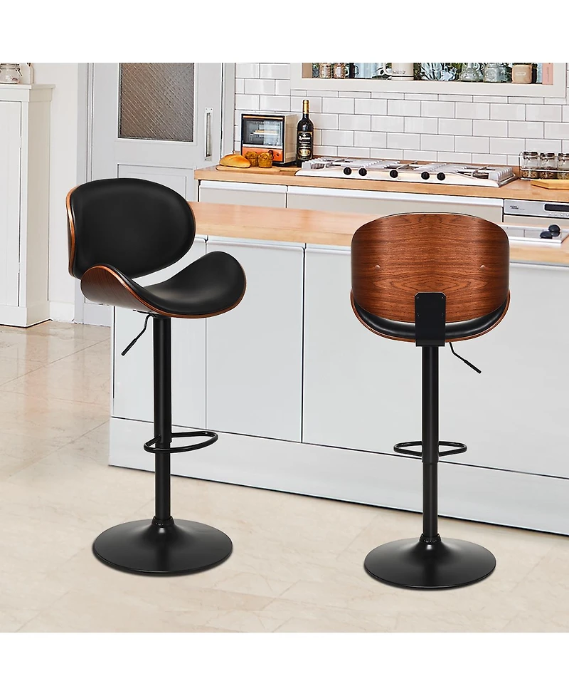 Set of 2 Bentwood Barstool Mid-Century Adjustable Swivel
