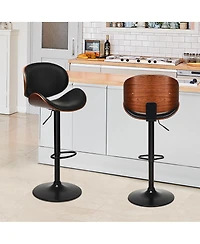Set of 2 Bentwood Barstool Mid-Century Adjustable Swivel