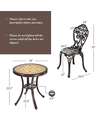 3PCS Patio Bistro Set Round Table Chairs All Weather Cast Aluminum Yard