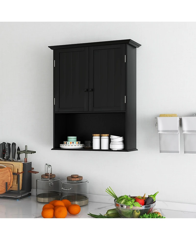 Wall Mount Bathroom Cabinet Wooden Medicine Storage Organizer