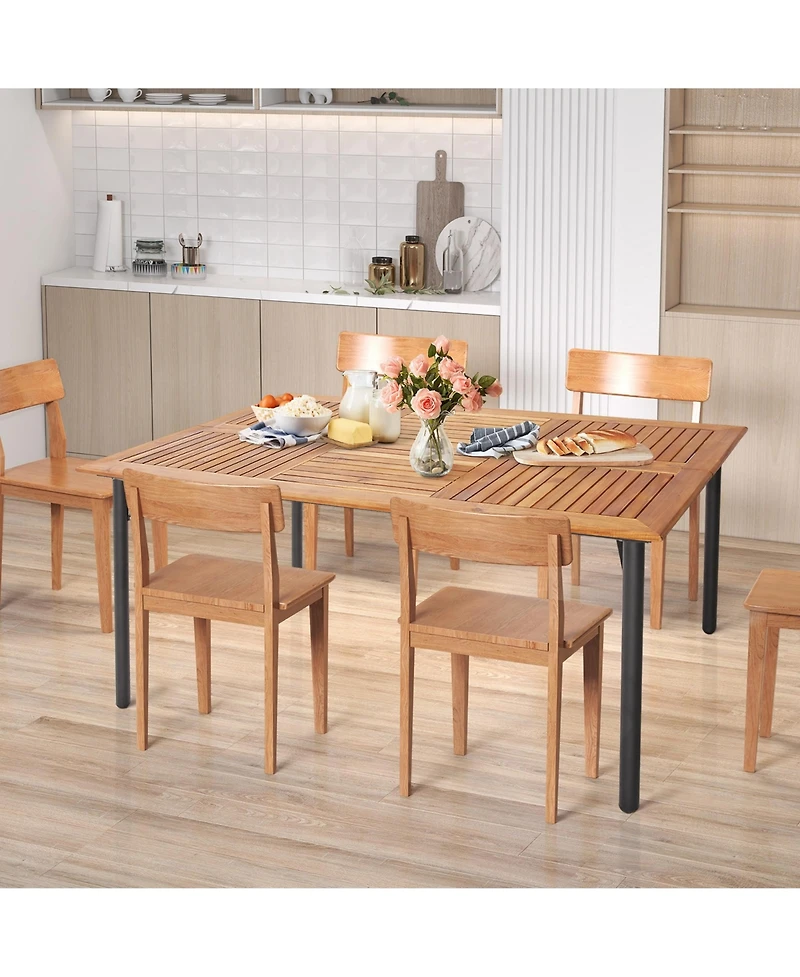 Costway Patio Rectangular Acacia Wood Dining Table with 1.9''Umbrella Hole Indoor&Outdoor