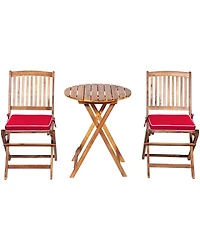 3PCS Patio Folding Wooden Bistro Set Cushioned Chair Conversation Garden