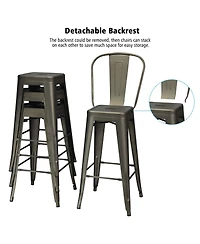 Costway Set of 4 High Back Metal Stool 30'' Seat Bar Height