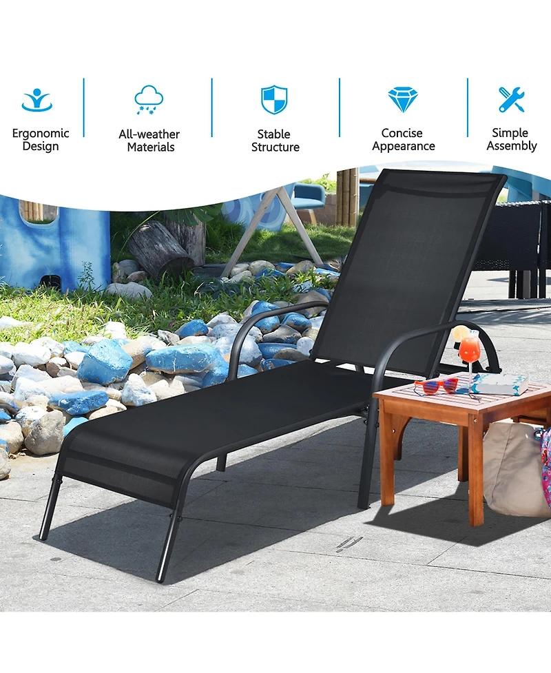 Costway Set of 2 Patio Lounge Chairs Sling Chaise Lounge Recliner Adjustable