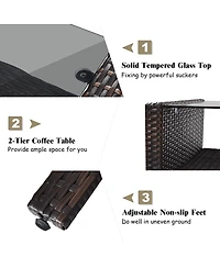 4PCS Patio Rattan Furniture Set Loveseat Sofa Coffee Table Garden