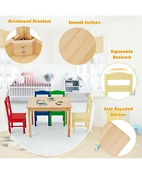Kids 5 Piece Table Chair Set Pine Wood Multicolor Children Play Room Furniture