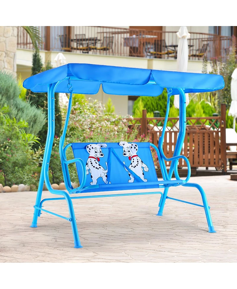 Costway Kids Patio Swing Chair Children Porch Bench Canopy 2 Person Yard Furniture